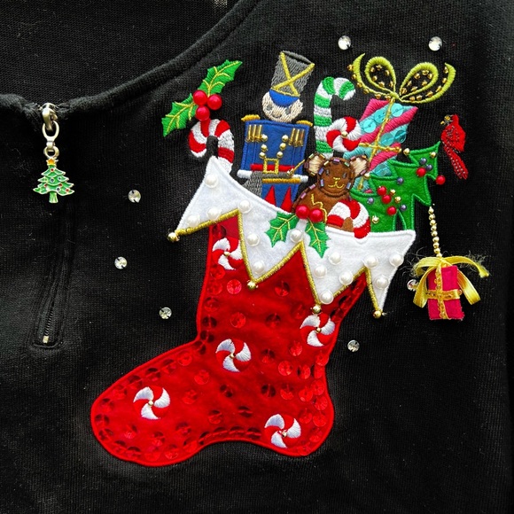 Quacker Factory 1x Christmas vintage jeweled & embellished top - Picture 2 of 5